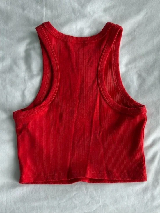 Sunday Best Red Ribbed Cropped Racerback Tank - Picture 3 of 3